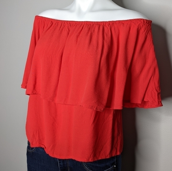 Anthro Holding Horses Maya red off the shoulder blouse S - Picture 2 of 6